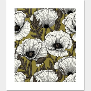 Poppy garden in white and green Posters and Art